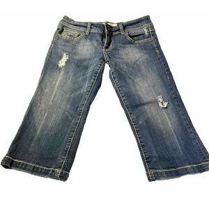Vigoss‎ Jeans Heavy Stitch Y2K Capri Jeans Distressed Low Rise Blue  JR Size 5